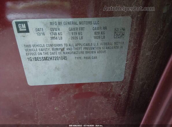 1G1BE5SM2H7201045 2017 CHEVROLET CRUZE Красный Вид подкапотного пространства