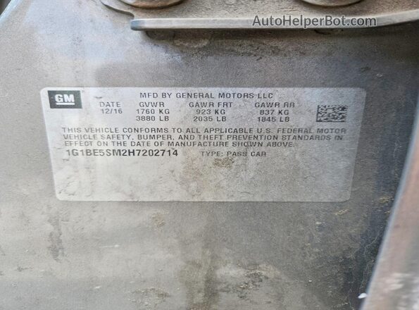 1G1BE5SM2H7202714 2017 CHEVROLET CRUZE Gray Շարժիչի բաժամունքի տեսք