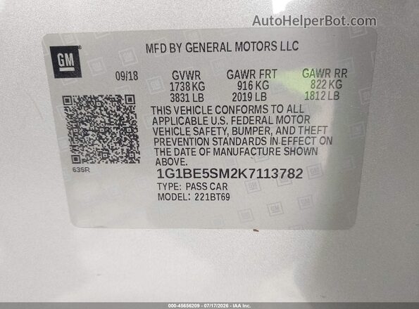 1G1BE5SM2K7113782 2019 CHEVROLET CRUZE Silver Շարժիչի բաժամունքի տեսք