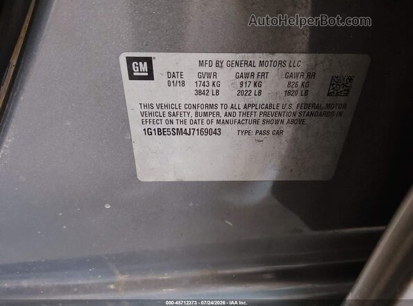 1G1BE5SM4J7169043 2018 CHEVROLET CRUZE Gray Вид підкапотного простору