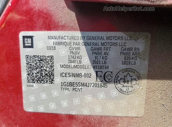 1G1BE5SM4J7201845 2018 CHEVROLET CRUZE Red Widok komory silnika