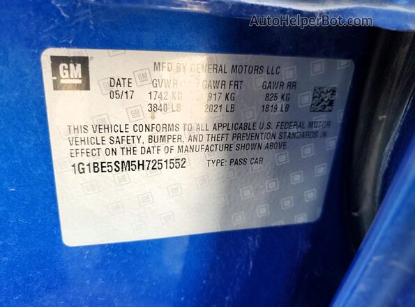 1G1BE5SM5H7251552 2017 CHEVROLET CRUZE Blue Вид підкапотного простору