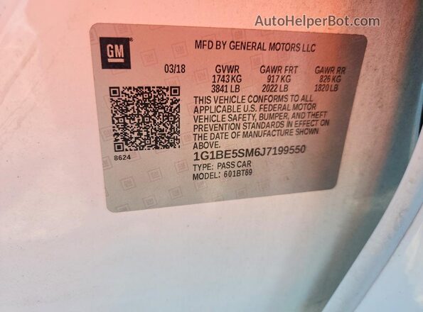 1G1BE5SM6J7199550 2018 CHEVROLET CRUZE Белый Вид наклейки с VIN-кодом