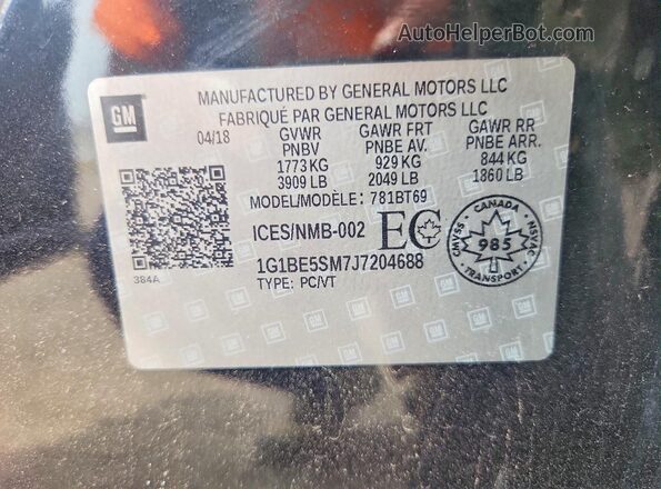 1G1BE5SM7J7204688 2018 CHEVROLET CRUZE Black Vista del compartimento del motor