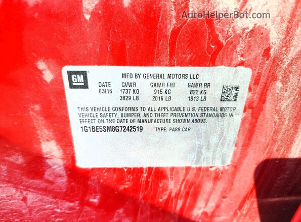1G1BE5SM8G7242519 2016 CHEVROLET CRUZE Red Շարժիչի բաժամունքի տեսք