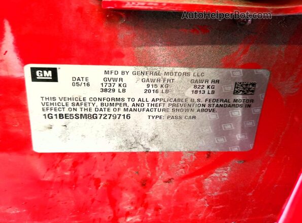 1G1BE5SM8G7279716 2016 CHEVROLET CRUZE Red Engine compartment view