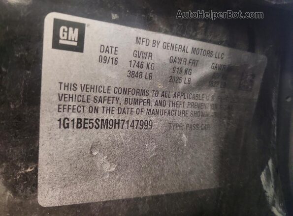 1G1BE5SM9H7147999 2017 CHEVROLET CRUZE Black Շարժիչի բաժամունքի տեսք