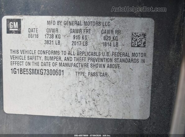 1G1BE5SMXG7300601 2016 CHEVROLET CRUZE Black Շարժիչի բաժամունքի տեսք