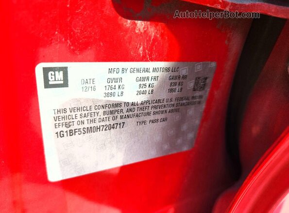1G1BF5SM0H7204717 2017 CHEVROLET CRUZE Red Շարժիչի բաժամունքի տեսք