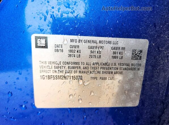 1G1BF5SM2H7115070 2017 CHEVROLET CRUZE Синий Вид подкапотного пространства
