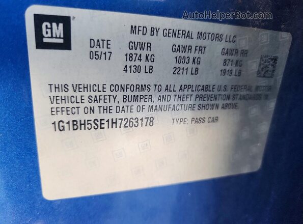 1G1BH5SE1H7263178 2017 CHEVROLET CRUZE Blue Engine compartment view