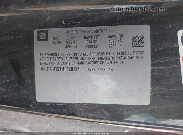 1G1FA1RS7H0120125 2017 CHEVROLET CAMARO Black Вид підкапотного простору