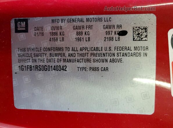 1G1FB1RS0G0140342 2016 CHEVROLET CAMARO Maroon Vista del compartimento del motor