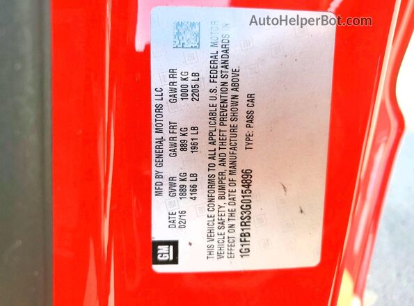 1G1FB1RS3G0154896 2016 CHEVROLET CAMARO Красный Вид подкапотного пространства