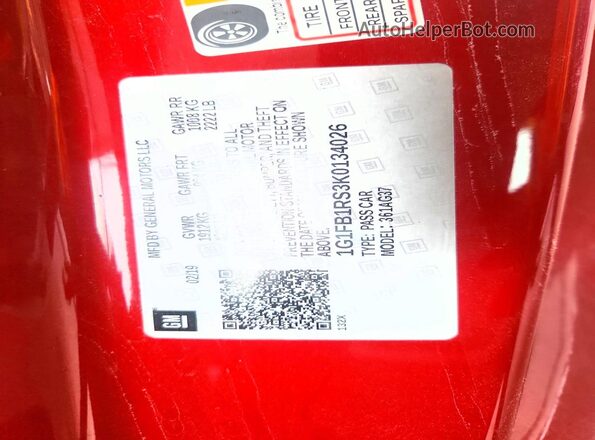 1G1FB1RS3K0134026 2019 CHEVROLET CAMARO Red Vista de la etiqueta del VIN