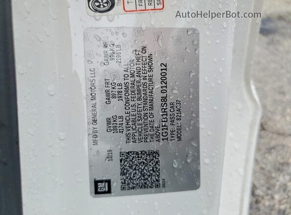 1G1FB1RS8L0120012 2020 CHEVROLET CAMARO White ძრავის განყოფილების ხედი
