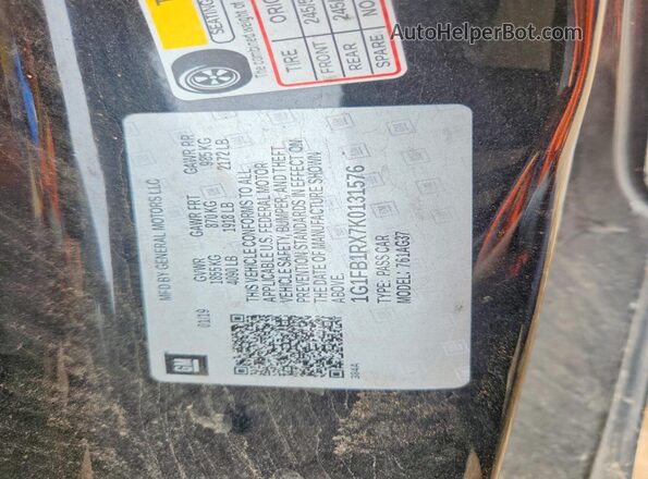 1G1FB1RX7K0131576 2019 CHEVROLET CAMARO Black Widok naklejki z numerem VIN