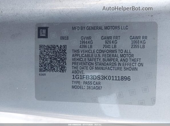 1G1FB3DS3K0111896 2019 CHEVROLET CAMARO Серебряный Вид подкапотного пространства