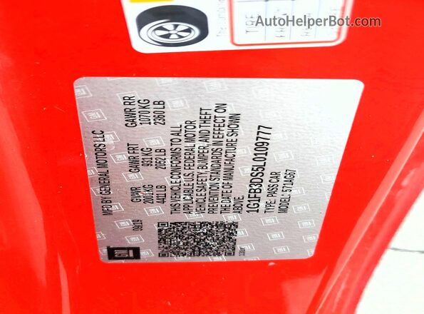 1G1FB3DS5L0109777 2020 CHEVROLET CAMARO Red Вид підкапотного простору