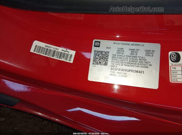 1G1FB3DX1P0156421 2023 CHEVROLET CAMARO Red ძრავის განყოფილების ხედი