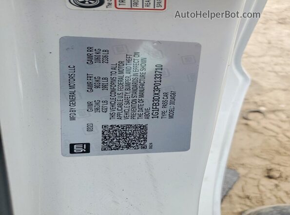 1G1FB3DX3P0133710 2023 CHEVROLET CAMARO White VIN կոդի պիտակի տեսք