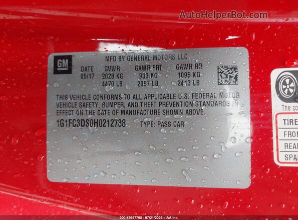 1G1FC3DS0H0212738 2017 CHEVROLET CAMARO Красный Вид подкапотного пространства