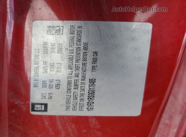 1G1FD1RS0G0178485 2016 CHEVROLET CAMARO Red Vista del compartimento del motor