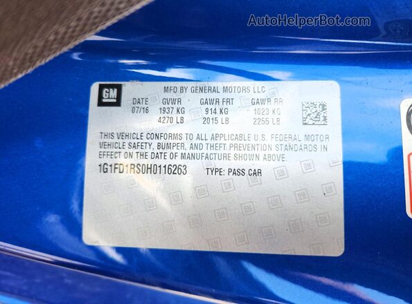 1G1FD1RS0H0116263 2017 CHEVROLET CAMARO Blue Շարժիչի բաժամունքի տեսք