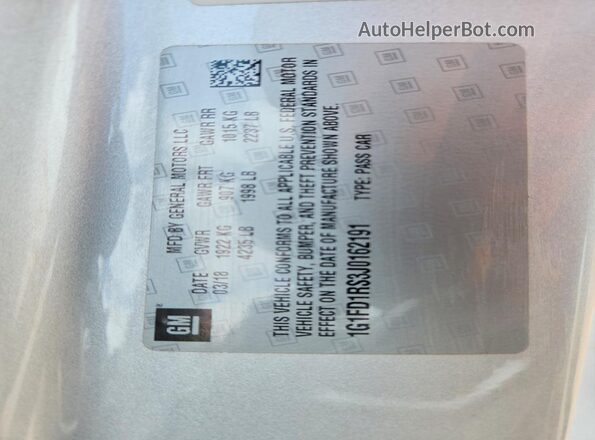 1G1FD1RS3J0162191 2018 CHEVROLET CAMARO Silver VIN sticker view