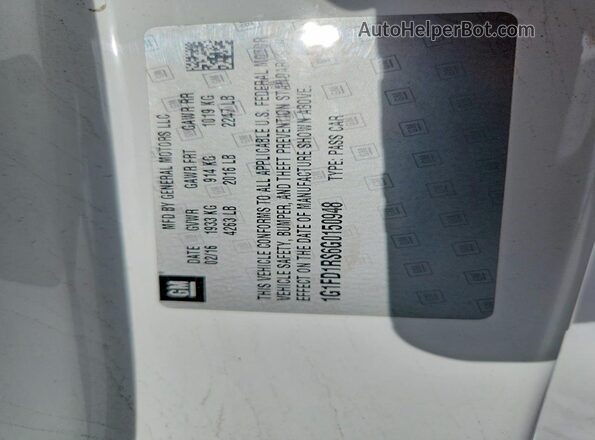 1G1FD1RS6G0150948 2016 CHEVROLET CAMARO Белый Вид наклейки с VIN-кодом