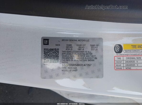 1G1FD1RS8K0147767 2019 CHEVROLET CAMARO White ძრავის განყოფილების ხედი