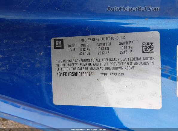 1G1FD1RS9H0153876 2017 CHEVROLET CAMARO Blue ძრავის განყოფილების ხედი