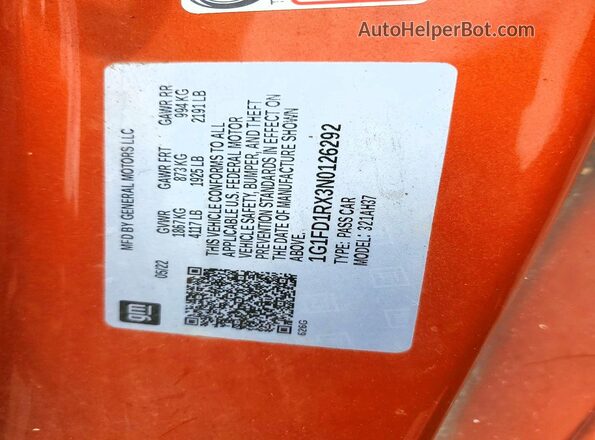 1G1FD1RX3N0126292 2022 CHEVROLET CAMARO Orange Շարժիչի բաժամունքի տեսք