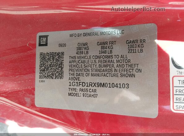 1G1FD1RX9M0104103 2021 CHEVROLET CAMARO Red Widok komory silnika