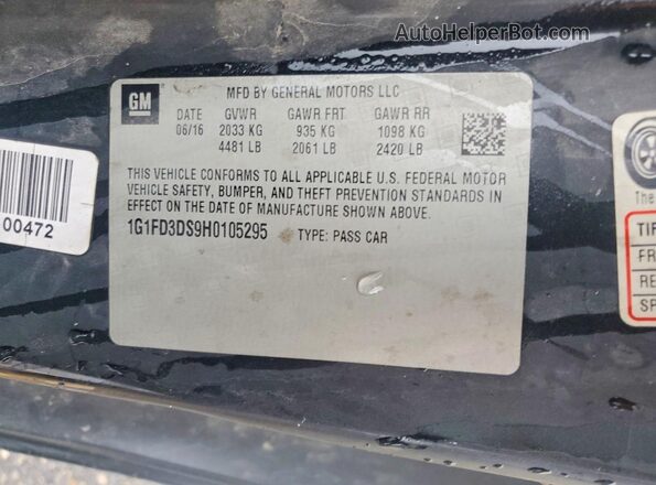 1G1FD3DS9H0105295 2017 CHEVROLET CAMARO Черный Вид наклейки с VIN-кодом