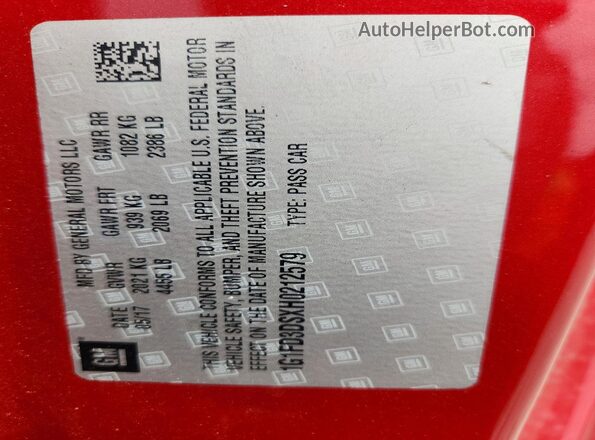 1G1FD3DSXH0212579 2017 CHEVROLET CAMARO Красный Вид подкапотного пространства