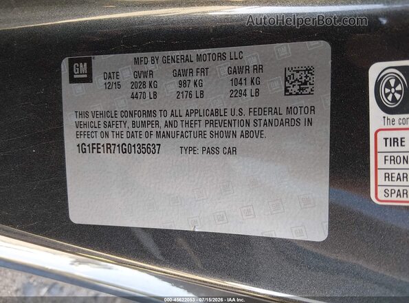 1G1FE1R71G0135637 2016 CHEVROLET CAMARO Gray ძრავის განყოფილების ხედი