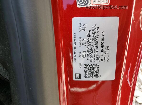 1G1FE1R76P0157455 2023 CHEVROLET CAMARO Red VIN sticker view