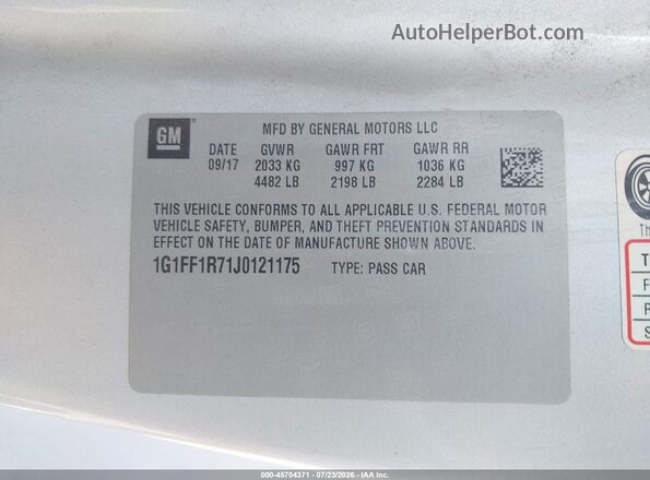1G1FF1R71J0121175 2018 CHEVROLET CAMARO Gray Շարժիչի բաժամունքի տեսք