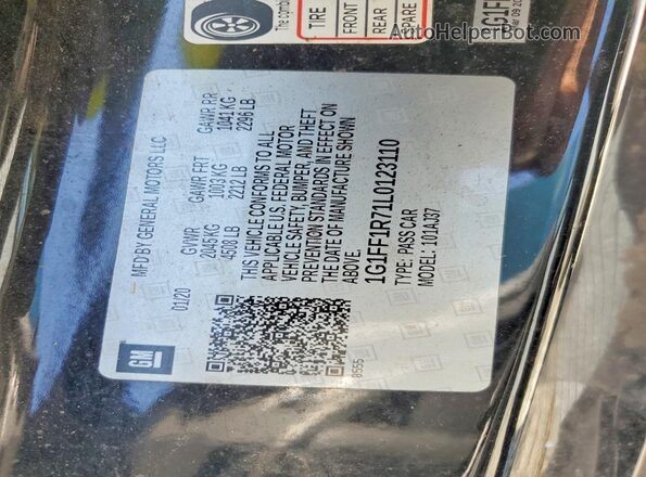 1G1FF1R71L0123110 2020 CHEVROLET CAMARO Black VIN կոդի պիտակի տեսք