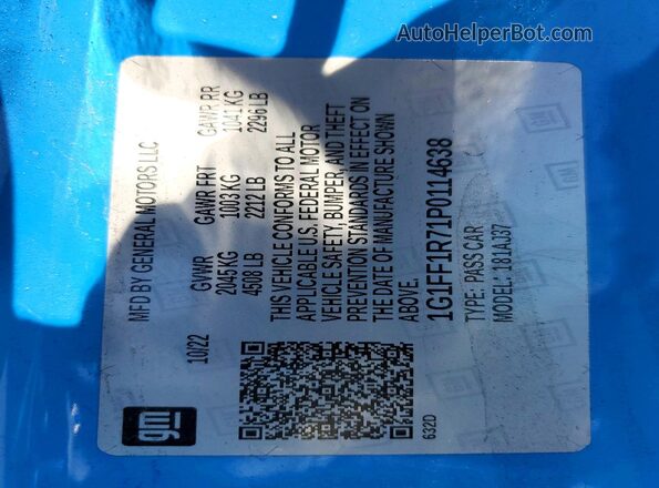1G1FF1R71P0114638 2023 CHEVROLET CAMARO Blue Вид підкапотного простору