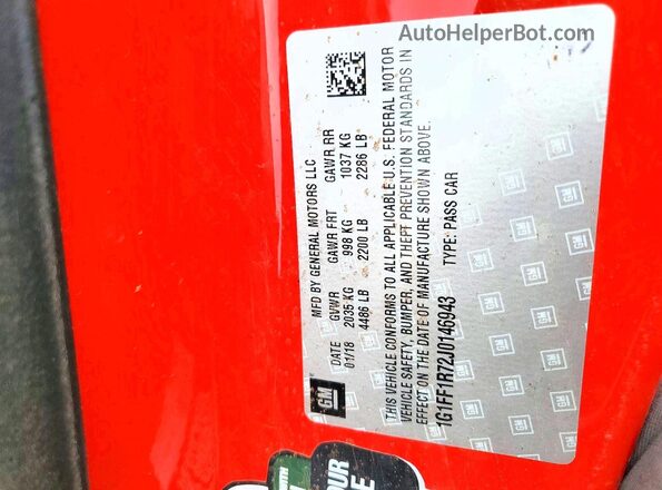 1G1FF1R72J0146943 2018 CHEVROLET CAMARO Red Widok komory silnika
