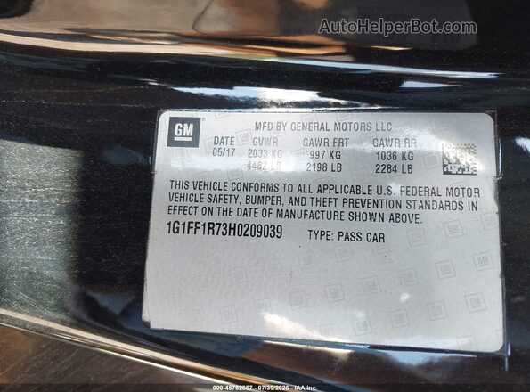 1G1FF1R73H0209039 2017 CHEVROLET CAMARO Black Vista del compartimento del motor