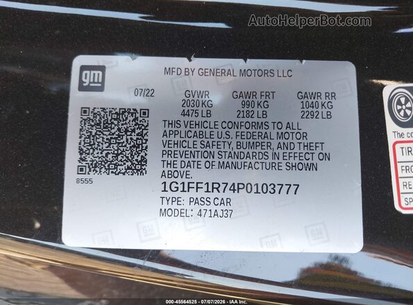 1G1FF1R74P0103777 2023 CHEVROLET CAMARO Black Vista del compartimento del motor