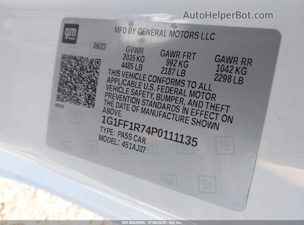 1G1FF1R74P0111135 2023 CHEVROLET CAMARO White Vista del compartimento del motor