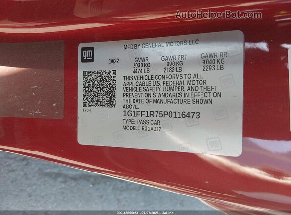 1G1FF1R75P0116473 2023 CHEVROLET CAMARO Red Engine compartment view