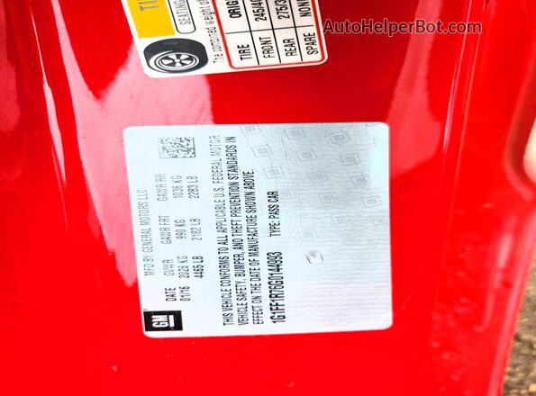 1G1FF1R76G0144993 2016 CHEVROLET CAMARO Red Widok naklejki z numerem VIN
