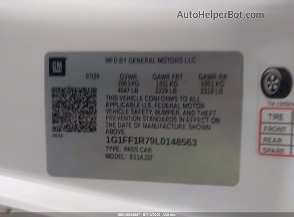 1G1FF1R79L0148563 2020 CHEVROLET CAMARO Белый Вид подкапотного пространства