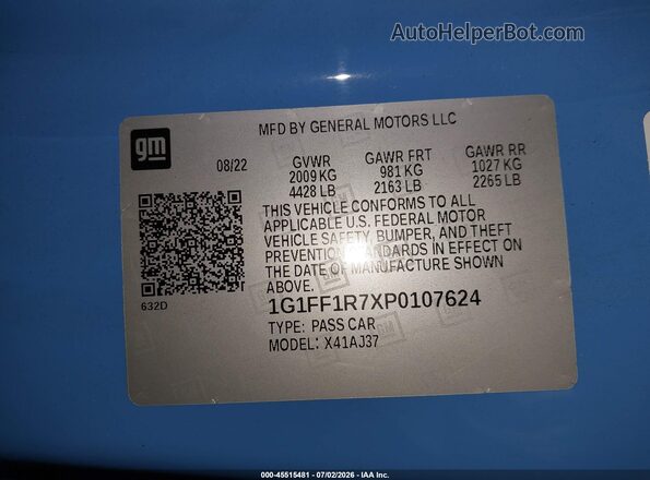 1G1FF1R7XP0107624 2023 CHEVROLET CAMARO Blue Widok komory silnika