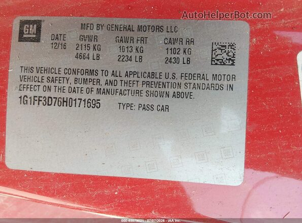 1G1FF3D76H0171695 2017 CHEVROLET CAMARO Красный Вид подкапотного пространства